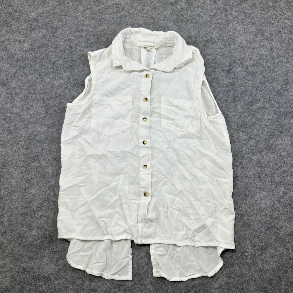 Sim &‎ Sam Sleeveless Button Up Shirt Womens M White Rayon Split Back Blouse